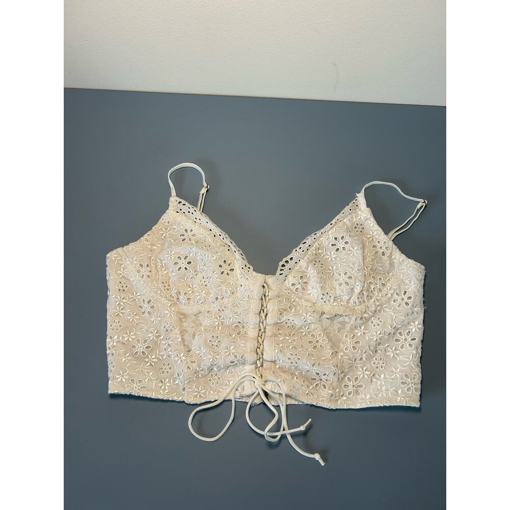 Love by Lottie Moss womens white lacey bustier crop top size S